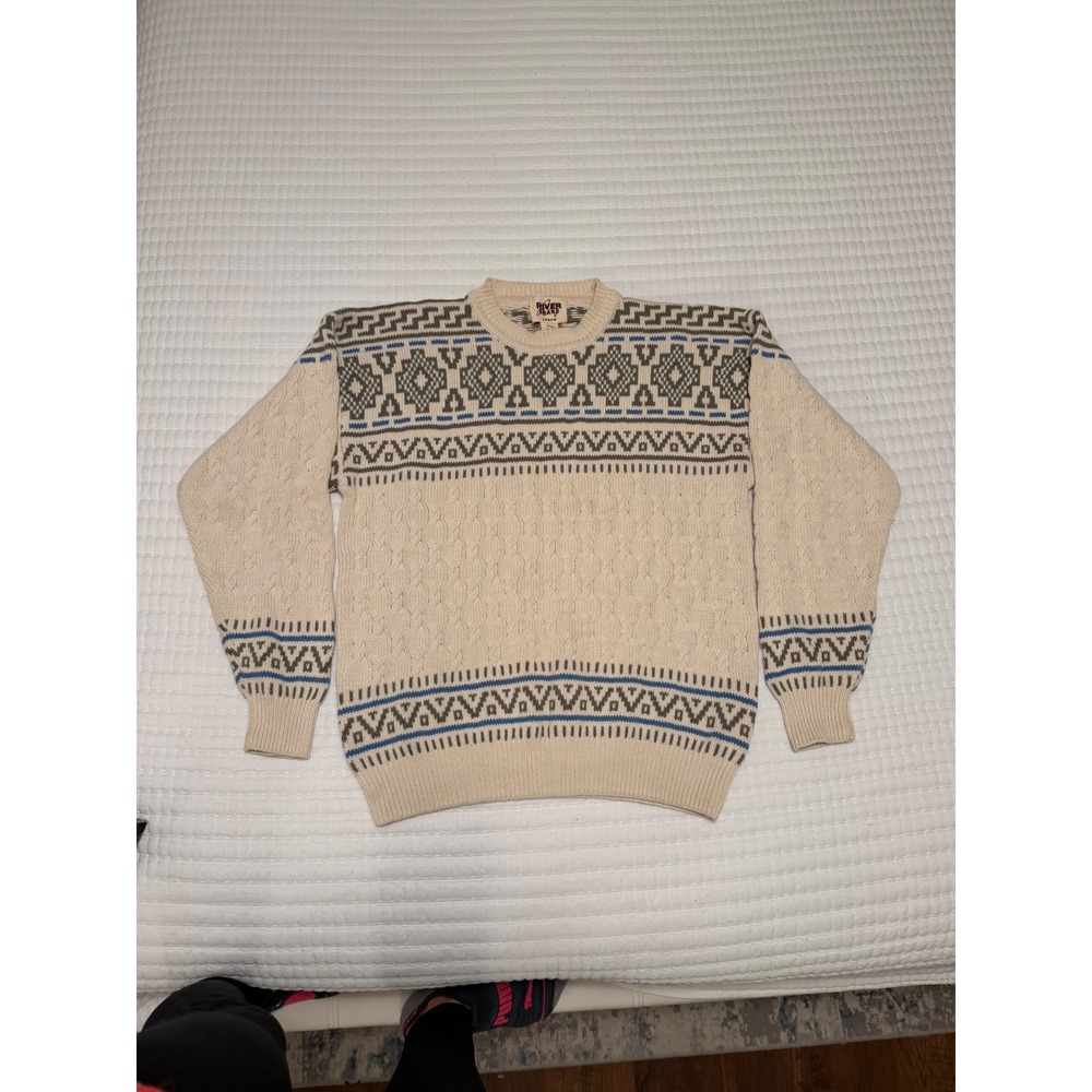 Vintage 1990s River Brand Arrow Knit Sweater Large Crewneck Pullover Grandpacore